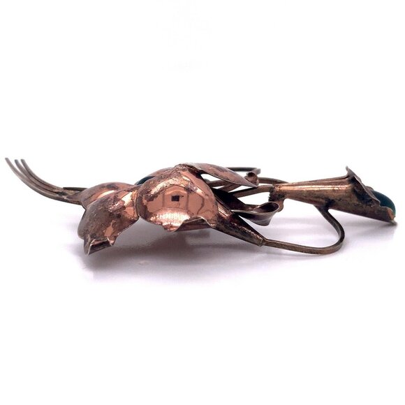 Large VTG Estate TruArt Sterling Silver & Green Stone Flower Rose Tone Brooch 36 - Picture 4 of 7